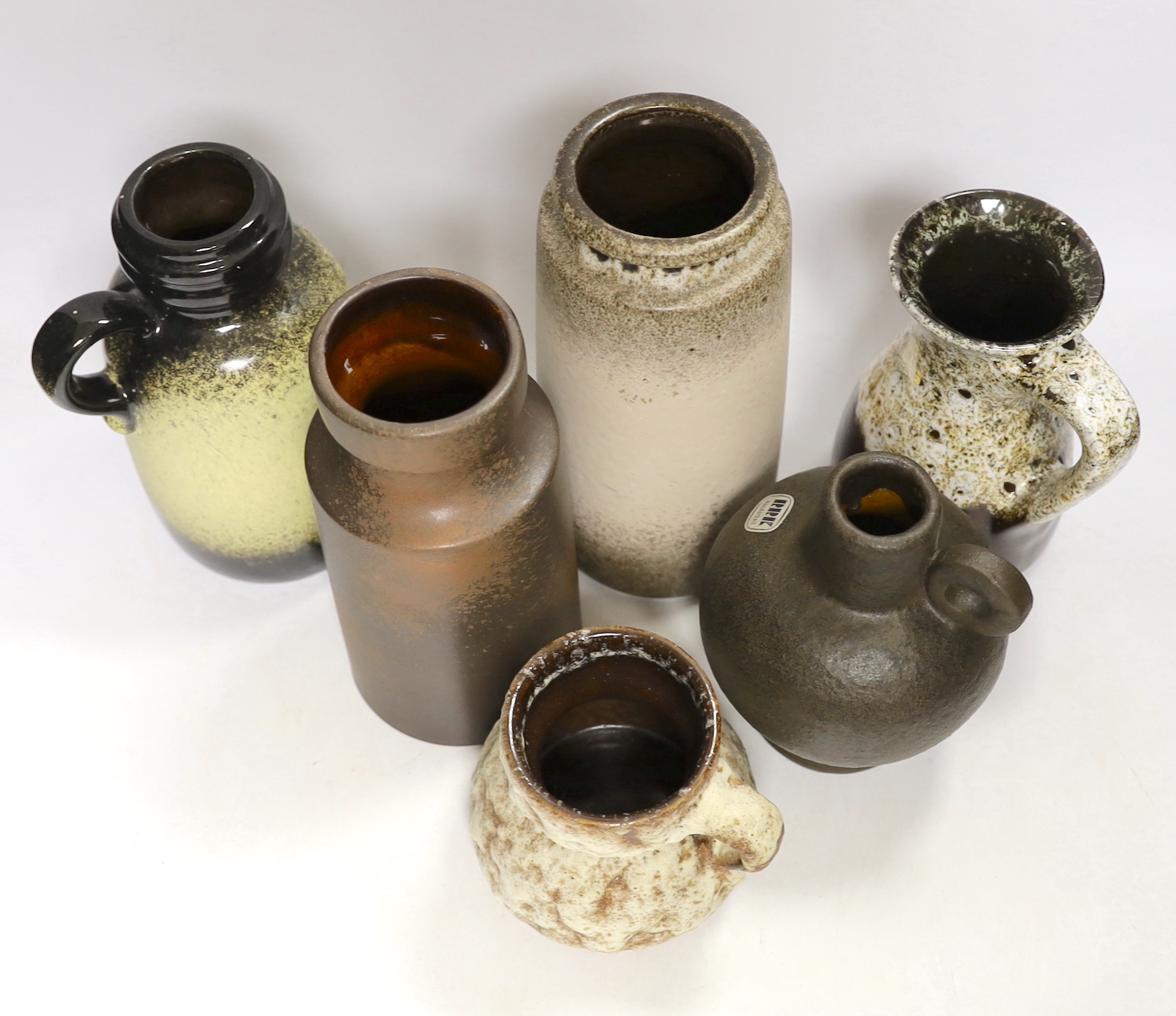 Six West German pottery vessels - Scheurich and others, tallest 22cm